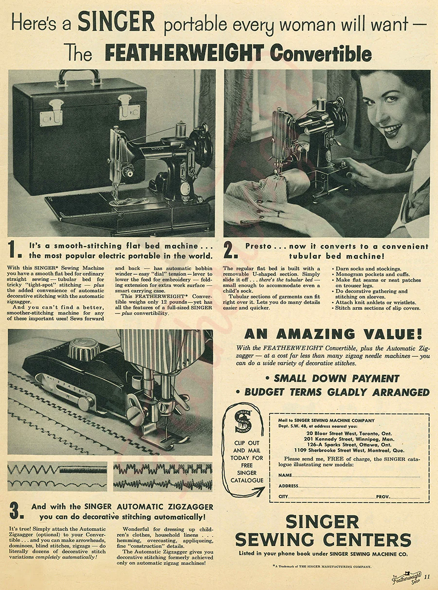 Advertisement, Rare Featuring the Singer Featherweight - (Vintage Original)