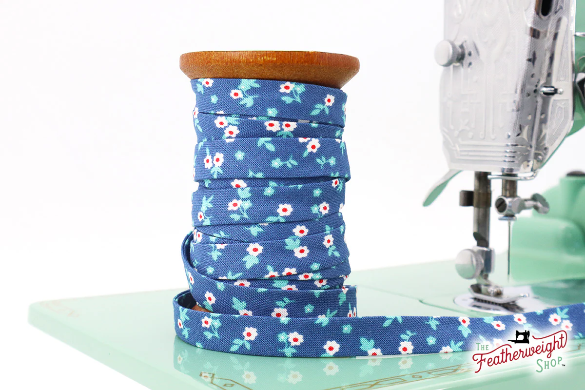 Bias Tape, 1/2" DENIM BLOSSOM by Lori Holt (by the yard)