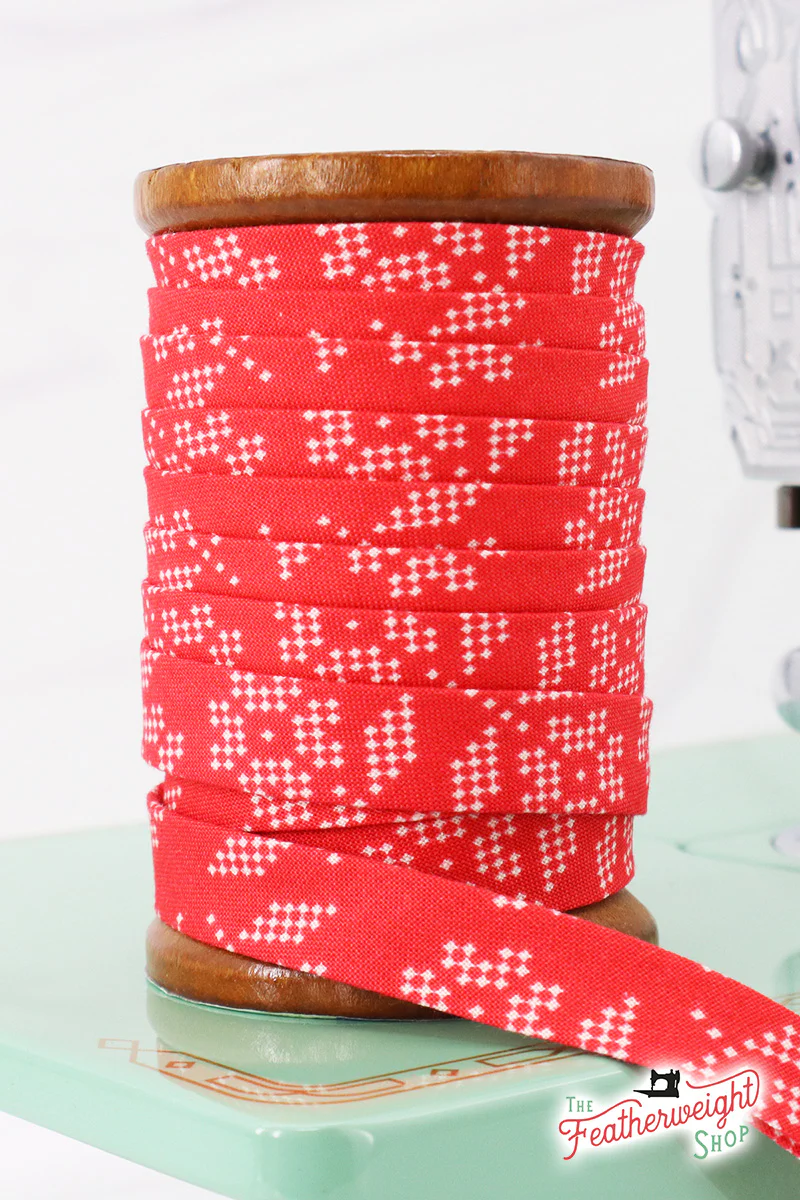 Bias Tape, 1/2" RED FLOWER by Lori Holt (by the yard)