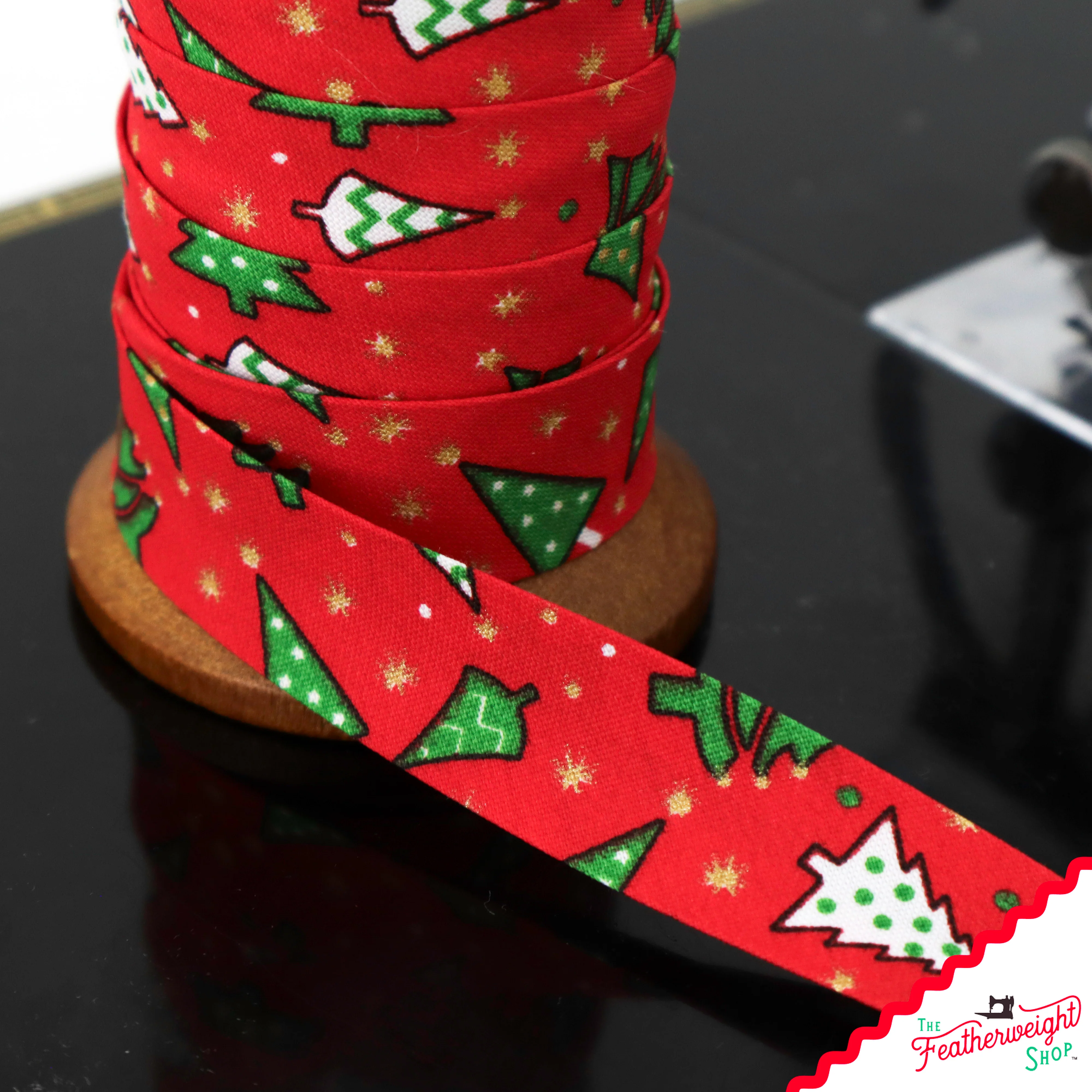 BIAS TAPE, Christmas Tree RED Single Fold (by the yard) - Image 2