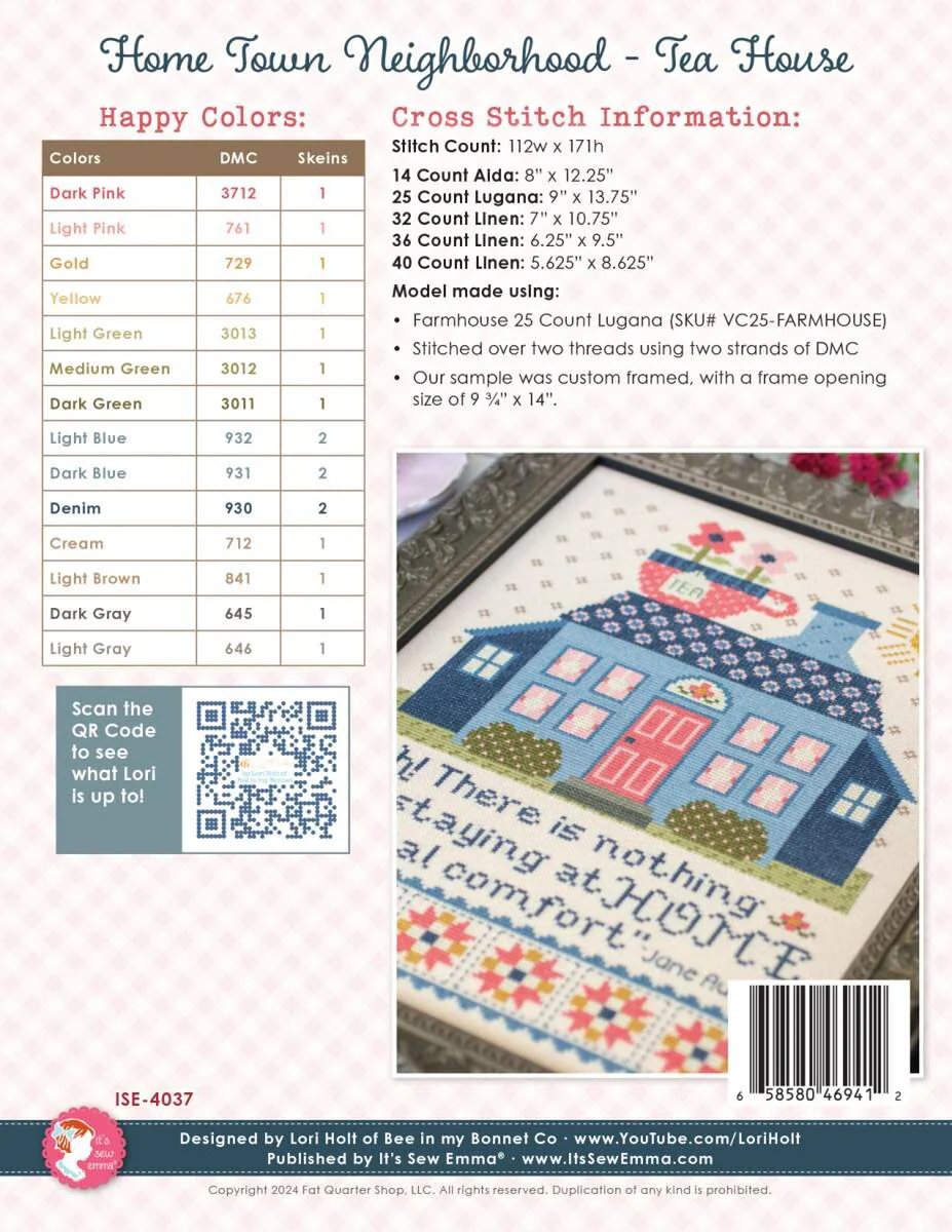 Counted Cross Stitch, HOME TOWN TEA HOUSE Pattern by Lori Holt - Image 2