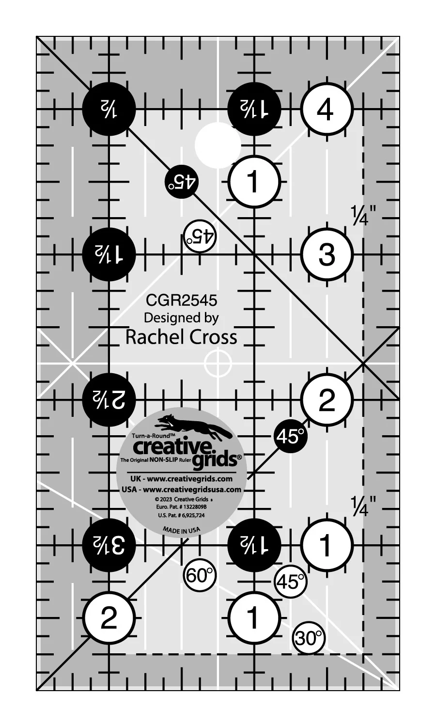 Cutting Ruler, CREATIVE GRIDS 2 1/2" x  4 1/2" (with self-grips)