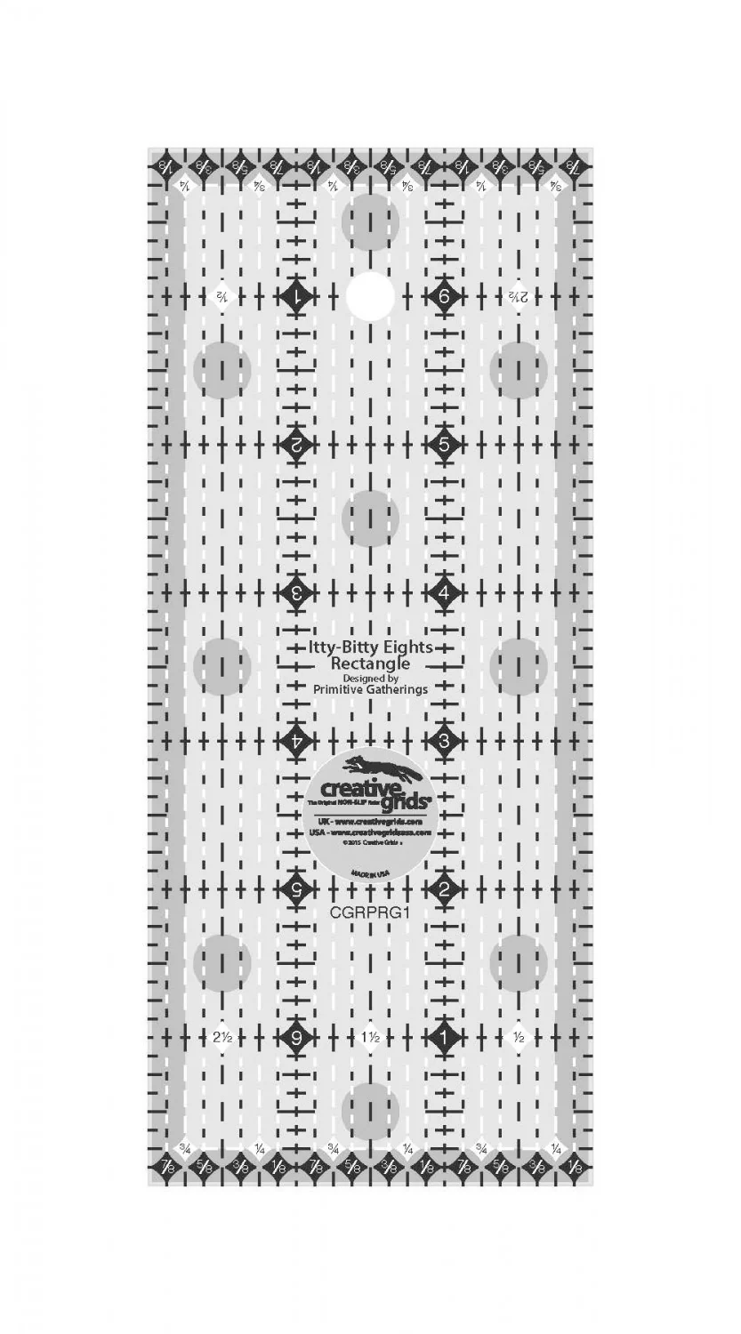 Cutting Ruler, CREATIVE GRIDS Itty-Bitty Eights Rectangle Ruler 3" x 7" (with self-grips)