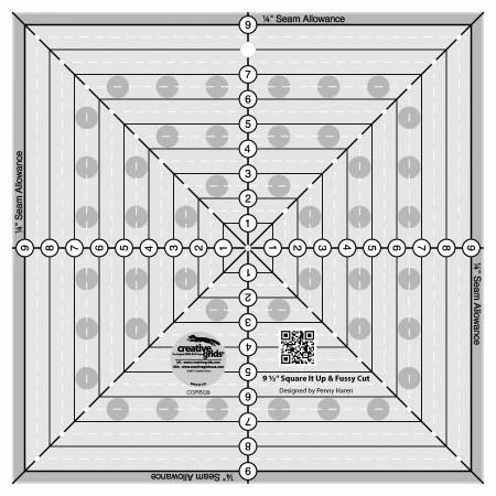Cutting Ruler, CREATIVE GRIDS Quilt Square up & Fussy Cut 9 1/2" x 9 1/2" (with self-grips)