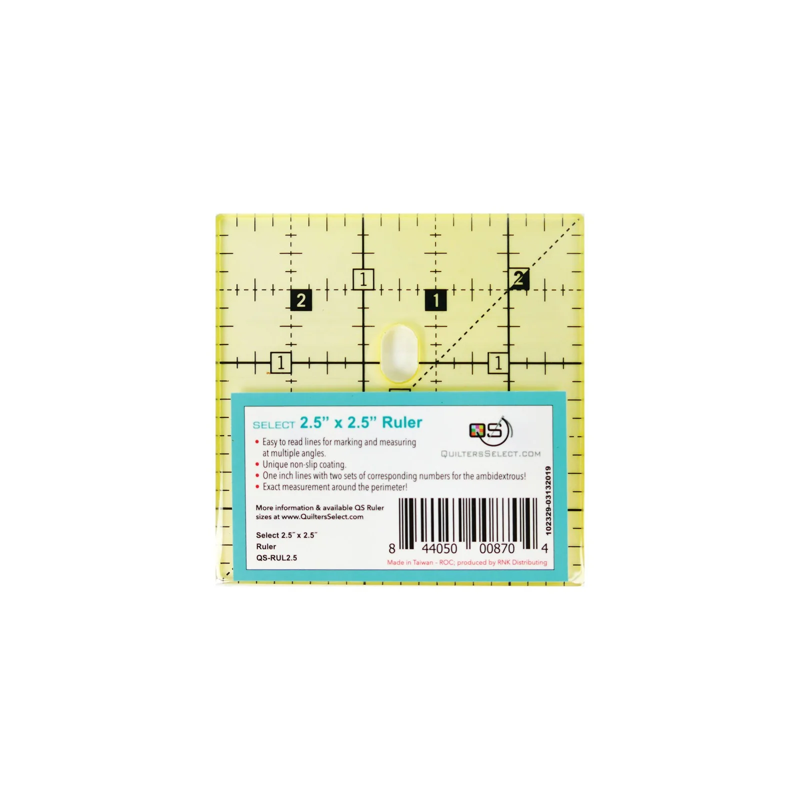 Cutting Ruler, QUILTER'S SELECT 2 1/2" x 2 1/2" SQUARE (Non-Slip)