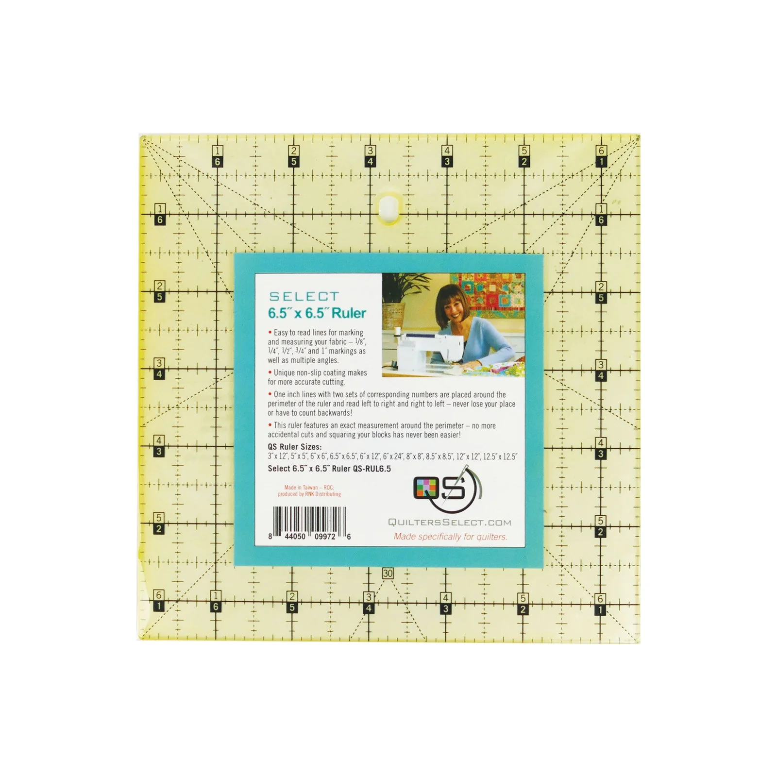 Cutting Ruler, QUILTER'S SELECT 6 1/2" x 6 1/2" SQUARE ( Non-Slip Coating)