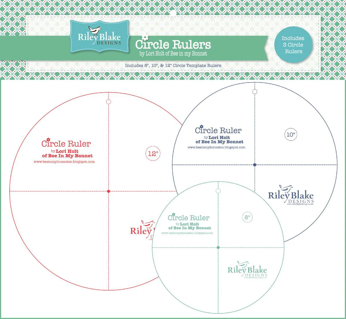 Cutting Ruler SET, Circle Ruler by Lori Holt - 8", 10", and 12"