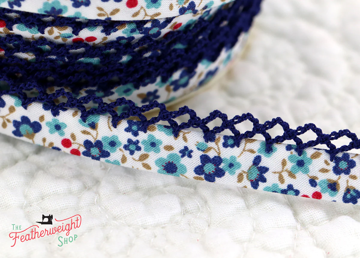 LACE BIAS TAPE, WOODLAND NAVY Double Fold Crochet Edge (by the yard) - Image 2