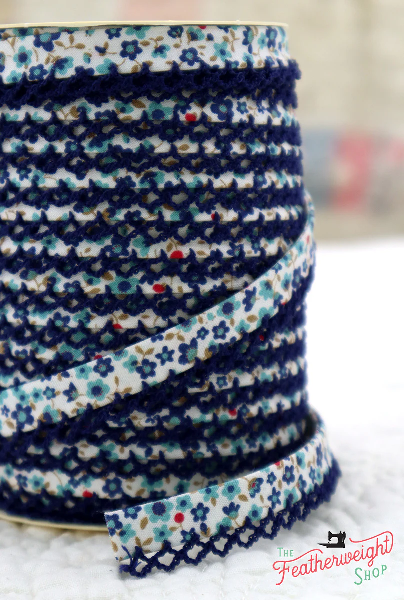 LACE BIAS TAPE, WOODLAND NAVY Double Fold Crochet Edge (by the yard) - Image 3