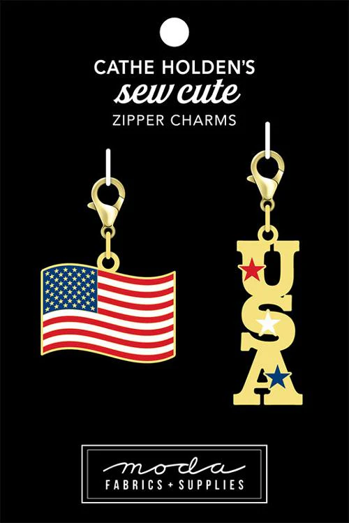 Enamel Charm Zipper Pull - AMERICAN FLAG & USA by Cathe Holden - Image 3