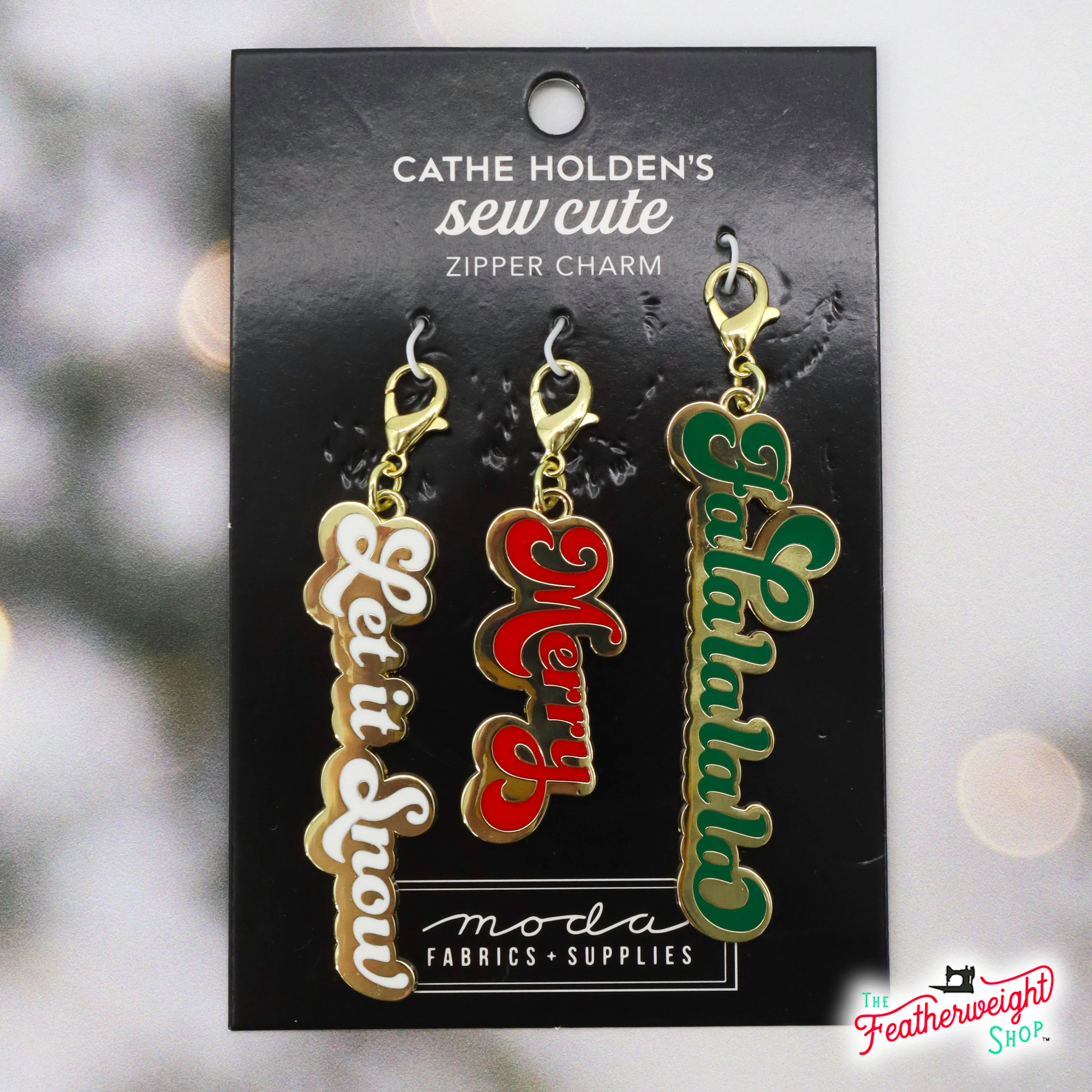 Enamel Charm Zipper Pull - CHRISTMAS WORDS in Script by Cathe Holden