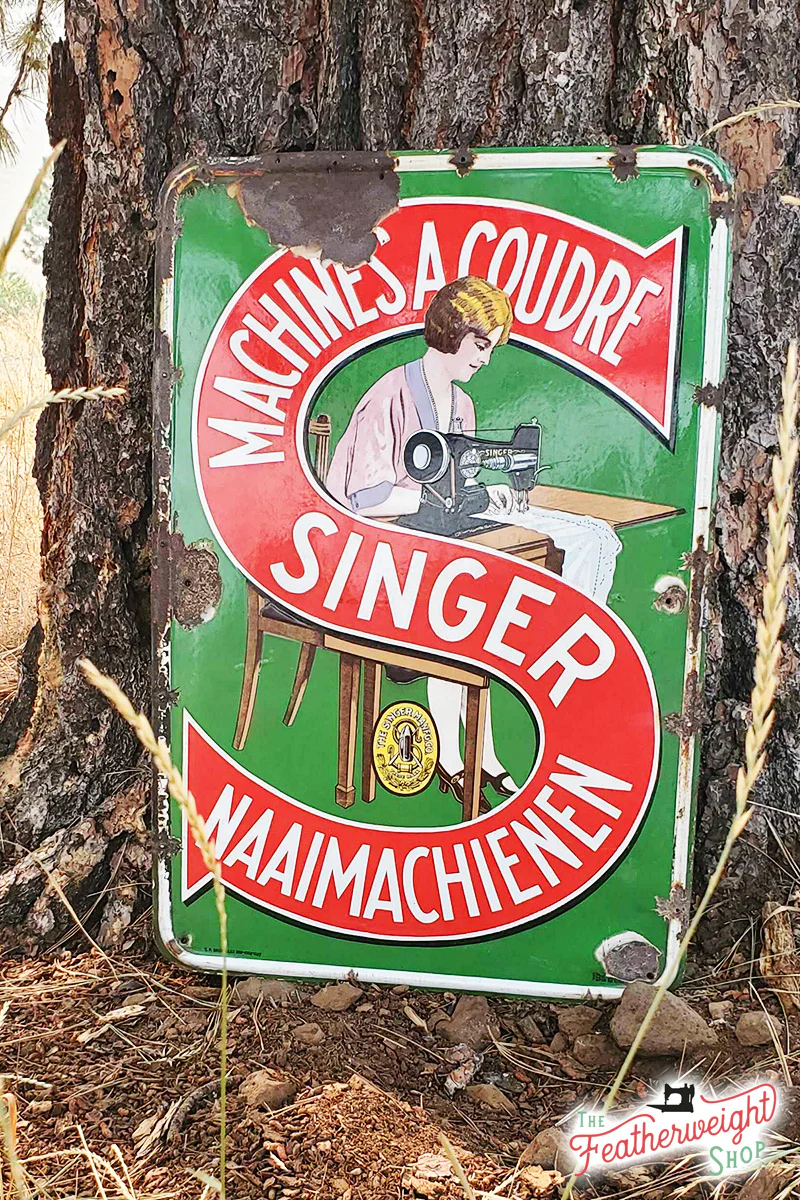 Enamel Singer Sign, Antique Belgian 1930s (Vintage Original) - RARE