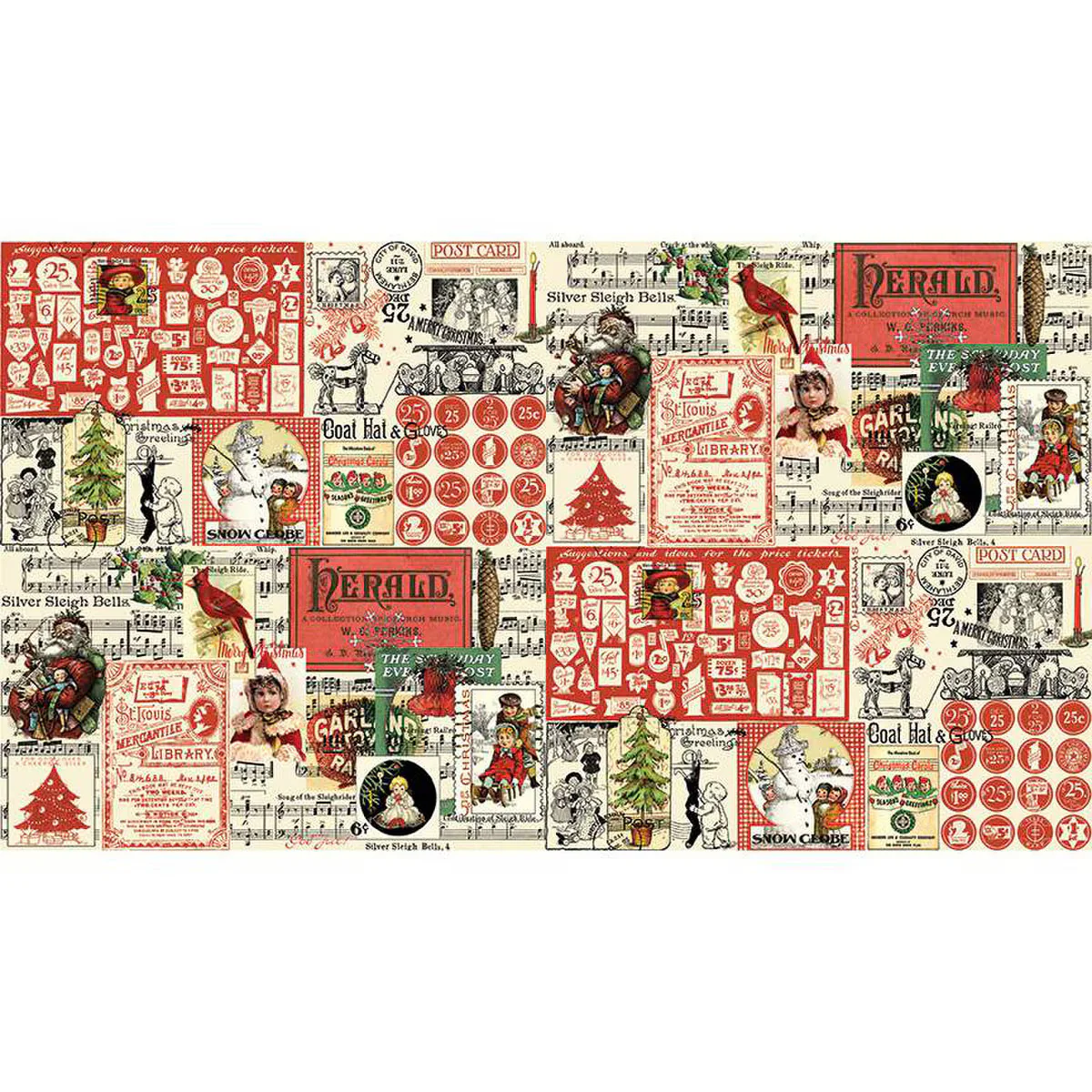 Fabric, Classic Christmas - Christmas Collage PARCHMENT by J. Wecker Frisch (by the yard) - Image 2