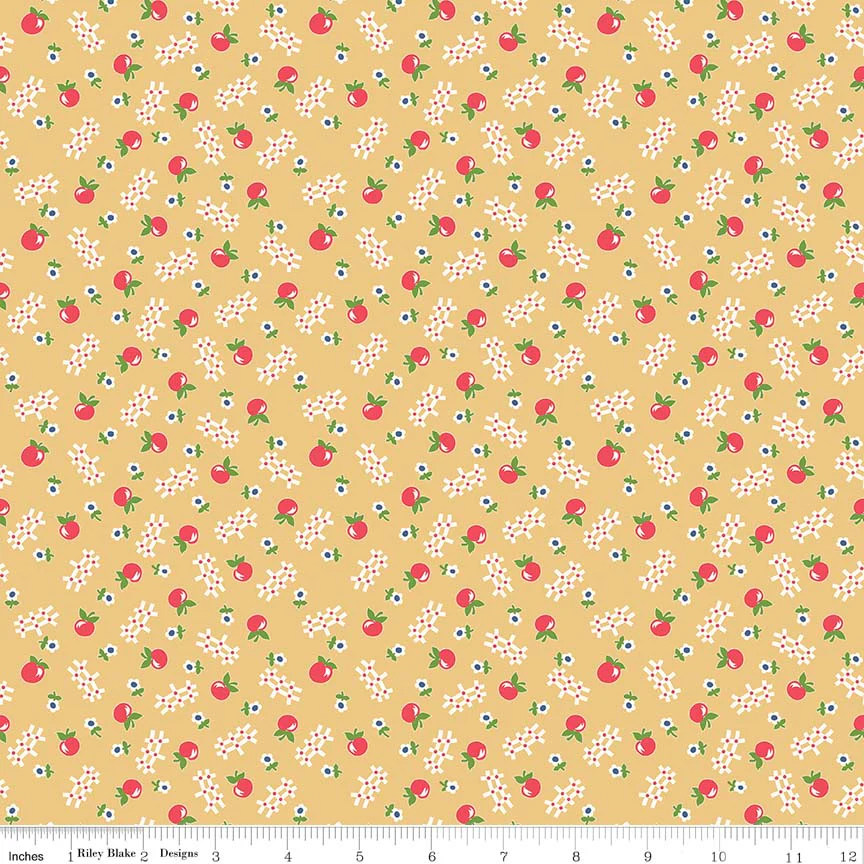 Fabric, Farm Girl Vintage by Lori Holt APPLE HONEY (by the yard)