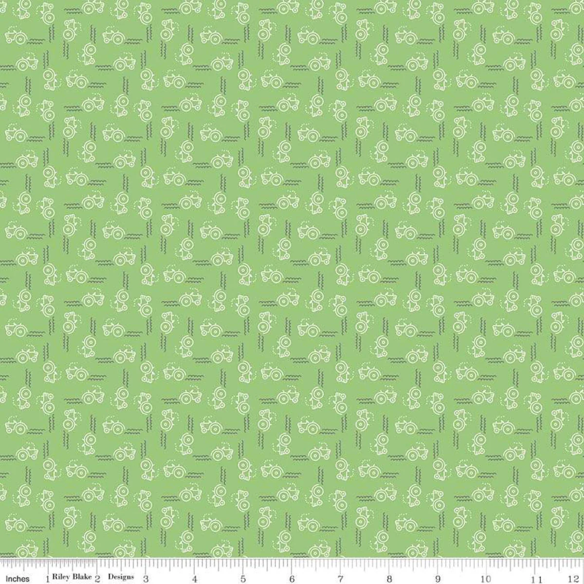 Fabric, Farm Girl Vintage Companion Prints by Lori Holt TRACTOR RILEY GREEN (by the yard)