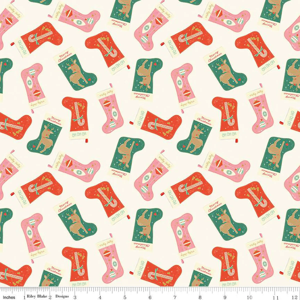 Fabric, Holiday Cheer STOCKINGS - CREAM (by the yard)