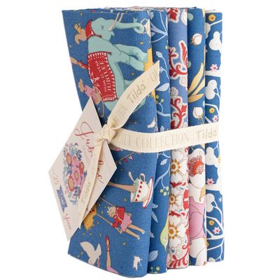 Fabric, Jubilee by Tilda - FAT QUARTER BUNDLE (BLUE, 5 Prints)