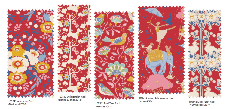 Fabric, Jubilee by Tilda - FAT QUARTER BUNDLE (RED, 5 Prints) - Image 2