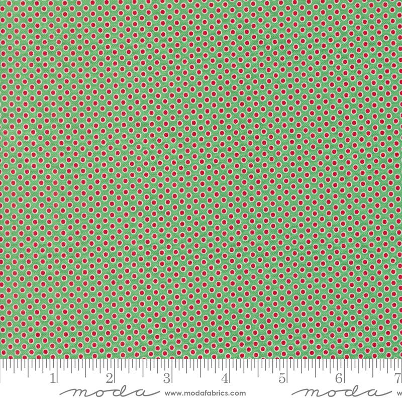 Fabric, Kitty Christmas Polka Dots by Urban Chiks - Green HOLLY (by the yard)