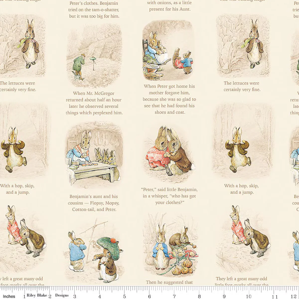 Fabric, Peter Rabbit and Benjamin Bunny - STORY TIME Cream (by the yard)