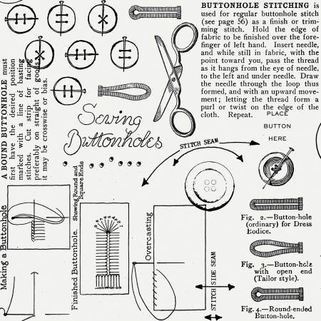 Fabric, She Who Sews Home Decor BUTTON NOTES Off White (by the yard)