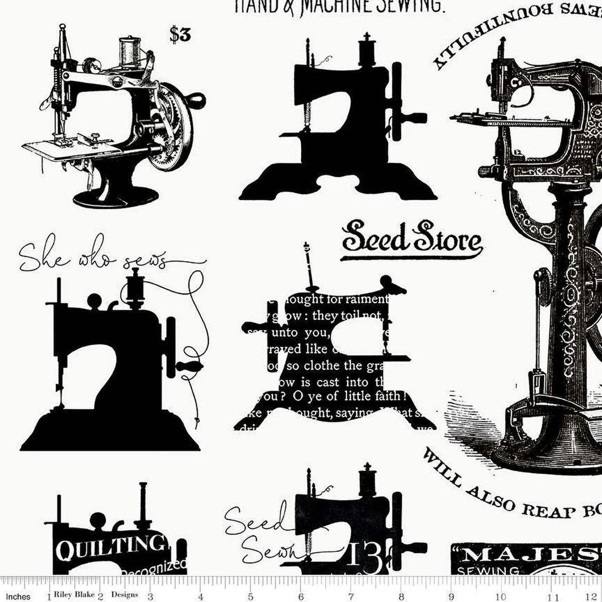 Fabric, She Who Sews Home Decor SEWING MACHINES Off White (by the yard)