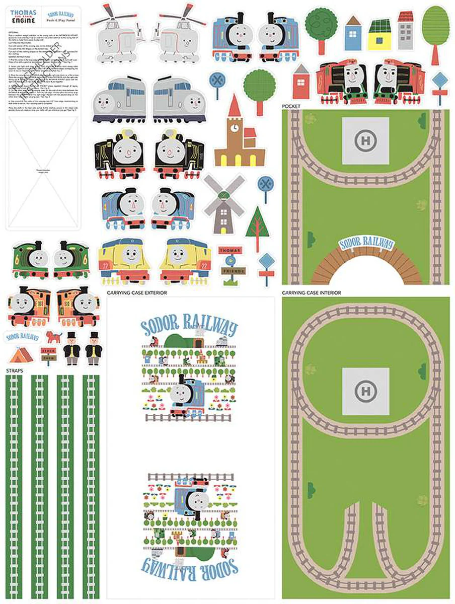 Fabric, Storybook Felt Thomas & Friends Sodor Railway Toy & Bag Set ~ Cut & Sew (PANEL) - Image 2