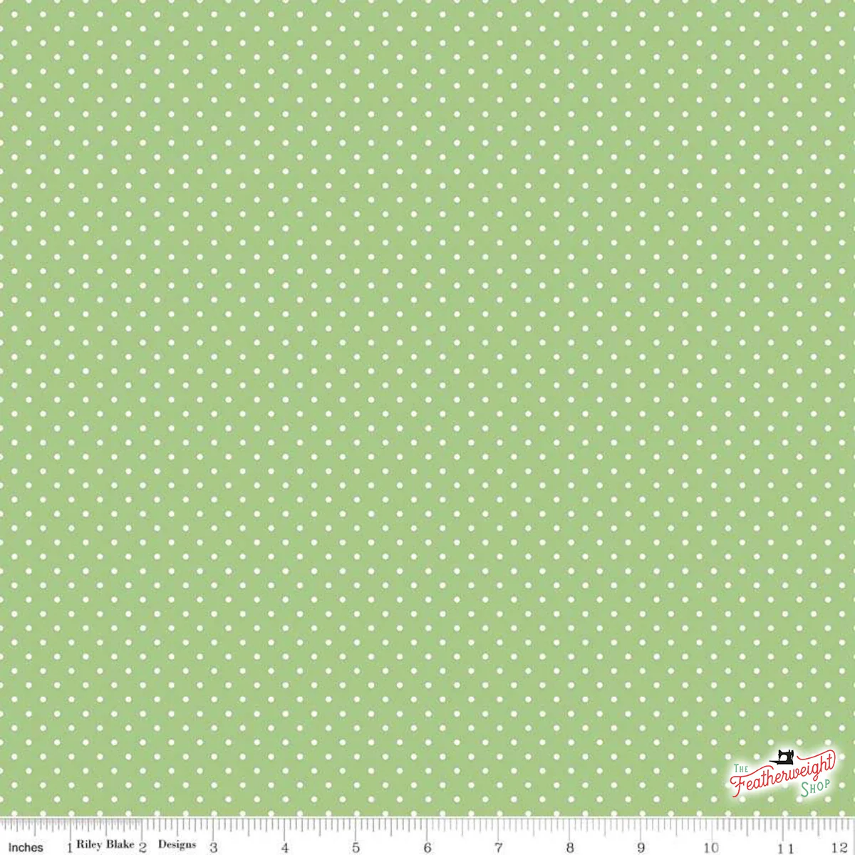 Fabric, SWISS DOT WHITE ON GREEN BASIC by Riley Blake  (by the yard)