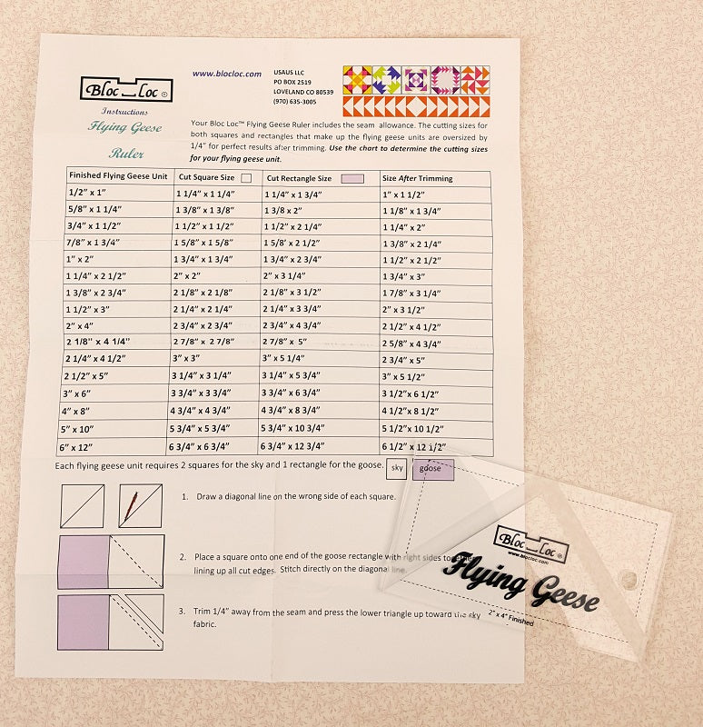 Flying Geese "BLOC LOC" Ruler with Squaring-Up Groove 2.5" x 4.5" (2" x 4" finished) - Image 6