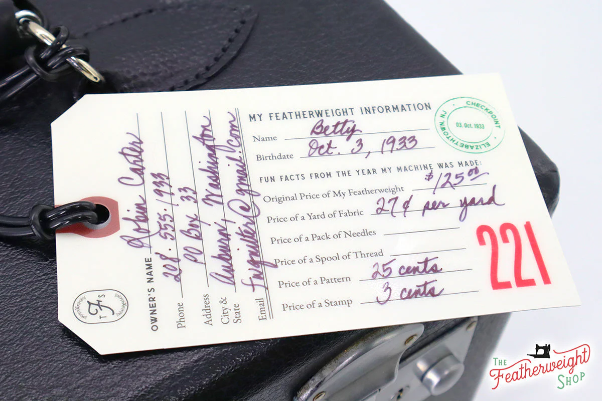 222K (FREE-ARM) Luggage & I.D. Tag for Singer Featherweight - Image 5