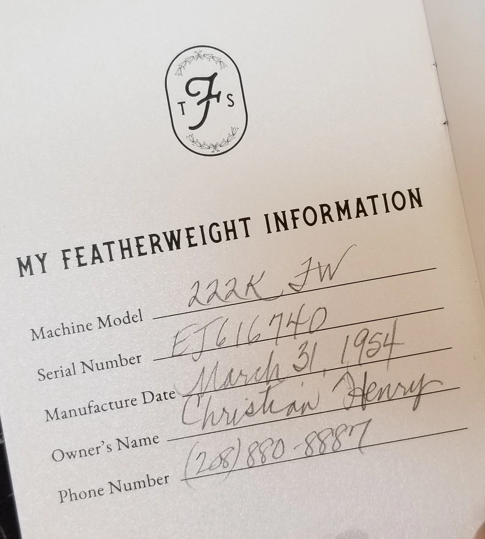 Maintenance LOG BOOK for Singer Featherweight 221 222 Service Records - Image 6