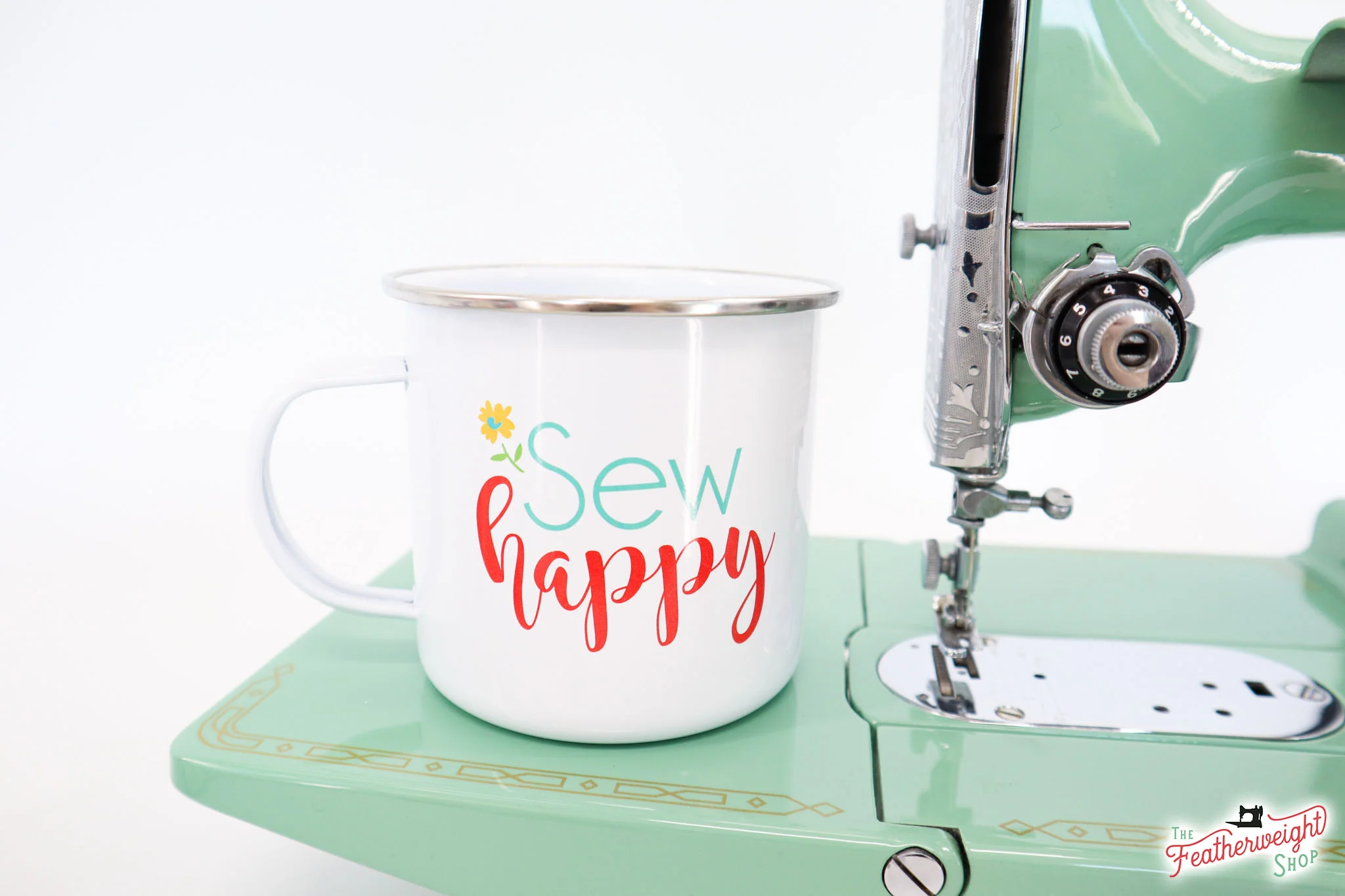 Mug, Vintage Happy 2 Sewing Machine Enamel Tin Mug by Lori Holt of Bee in my Bonnet - Image 2