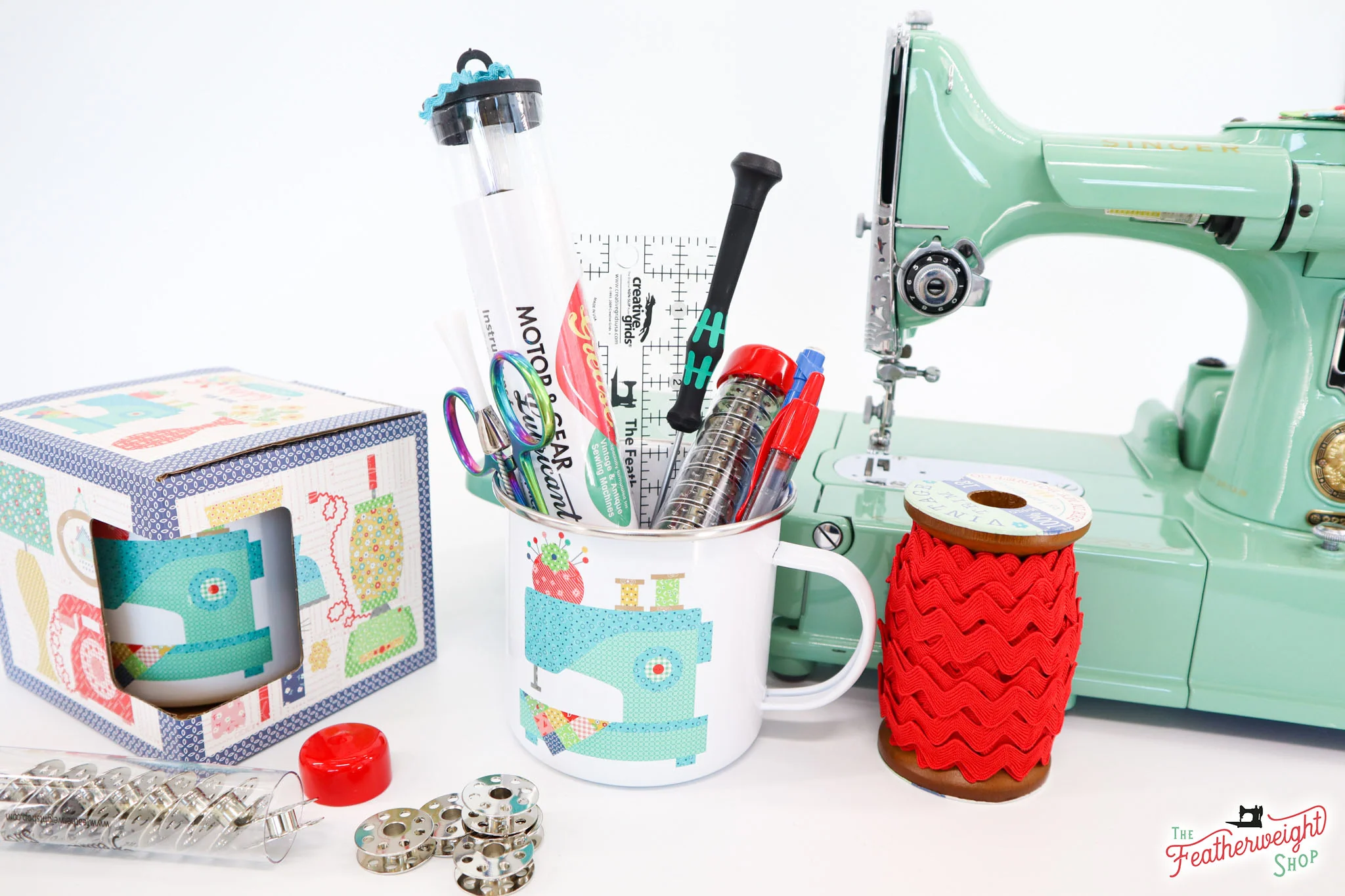 Mug, Vintage Happy 2 Sewing Machine Enamel Tin Mug by Lori Holt of Bee in my Bonnet - Image 3