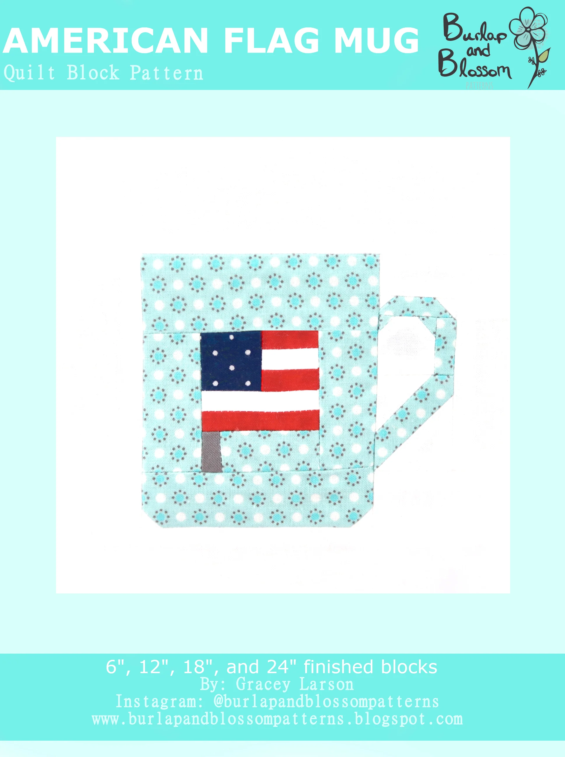 Pattern, American Flag Mug Quilt Block by Burlap and Blossom (digital download)