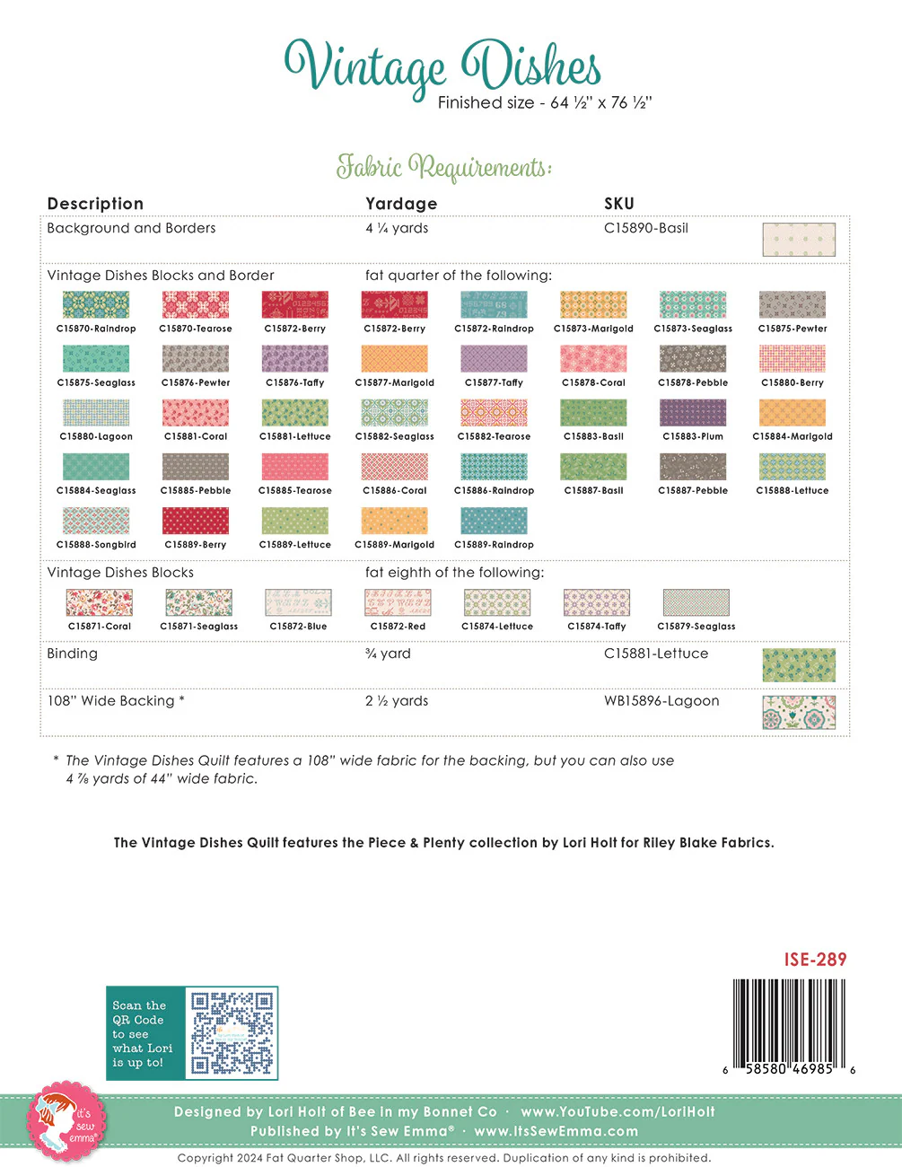 PATTERN, Vintage Dishes Quilt by Lori Holt - Image 2