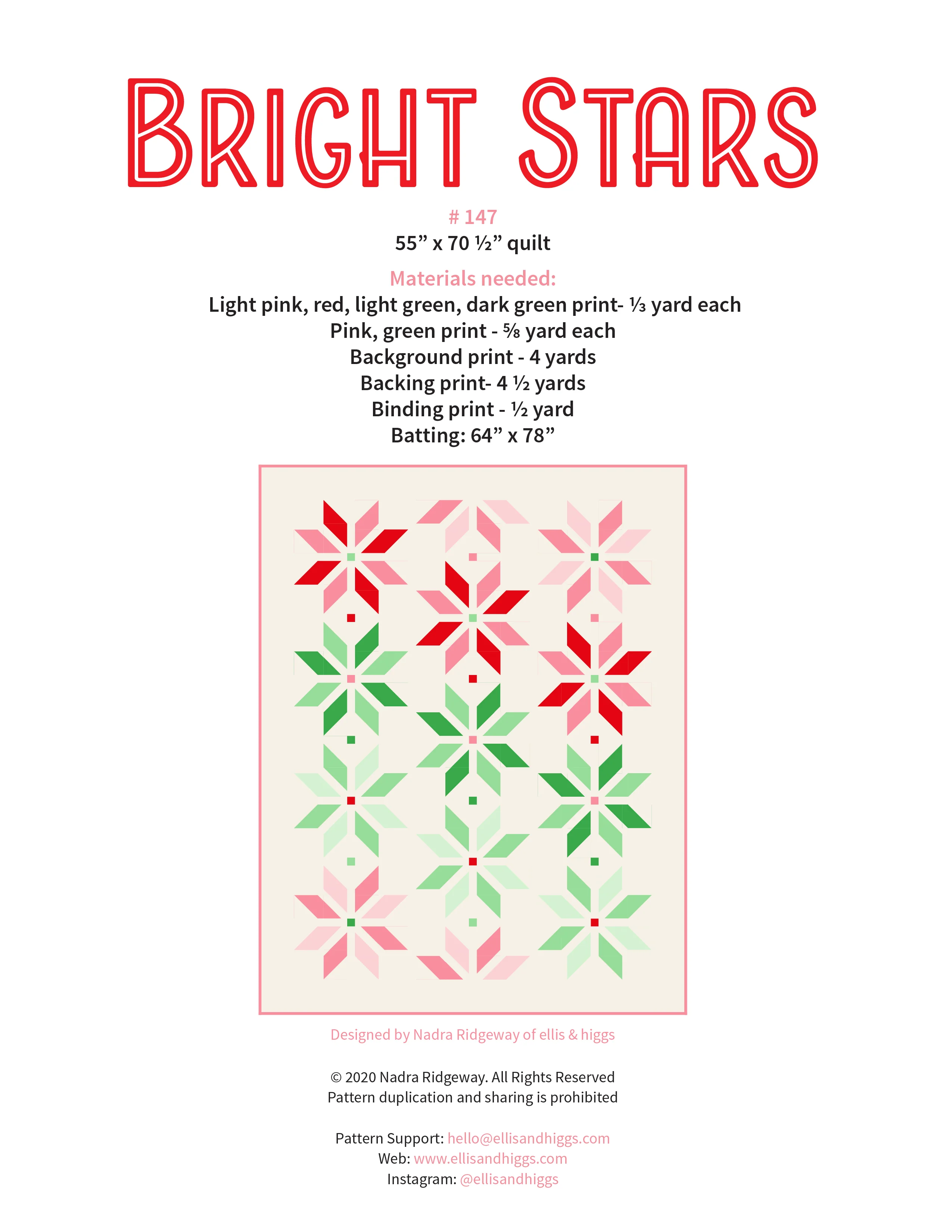 Pattern, Bright Stars Quilt by Ellis & Higgs (digital download) - Image 2