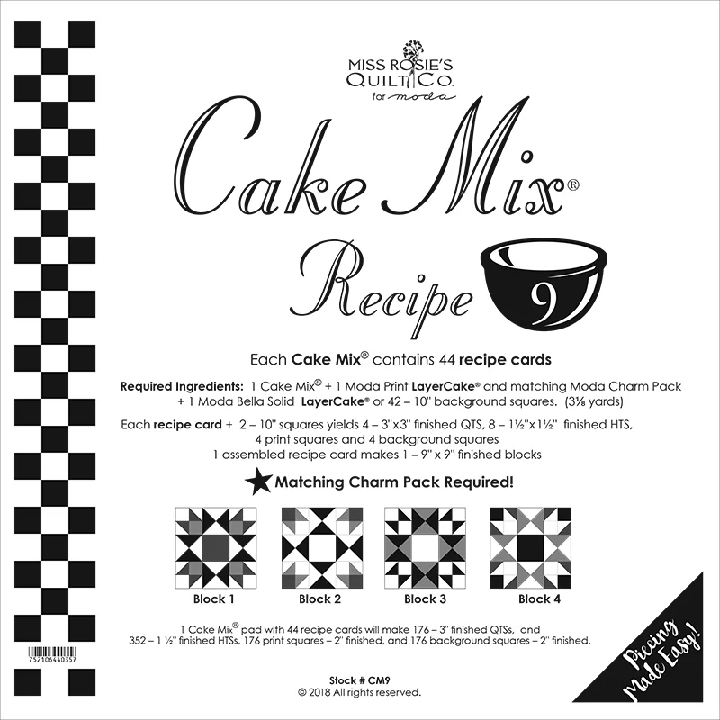 PATTERN, CAKE Mix Recipe #9 by Miss Rosie's Quilt Co.