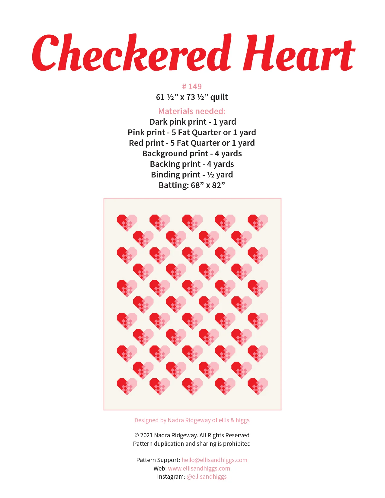 Pattern, Checkered Heart Quilt by Ellis & Higgs (digital download) - Image 2