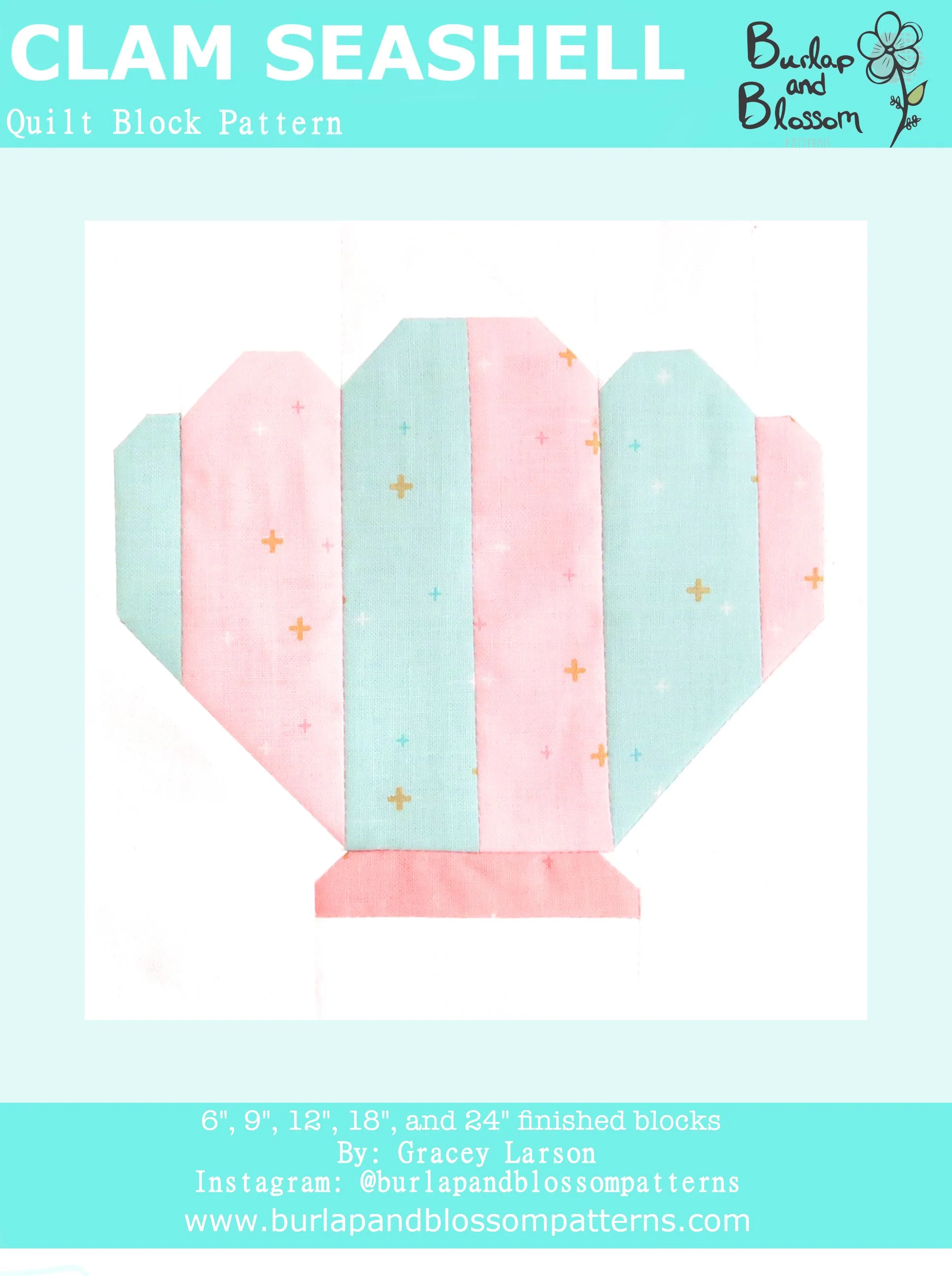 Pattern, Clam Seashell Quilt Block by Burlap and Blossom (digital download)