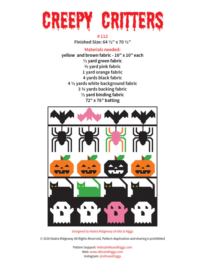 Pattern, Creepy Critters Quilt by Ellis & Higgs (digital download) - Image 2