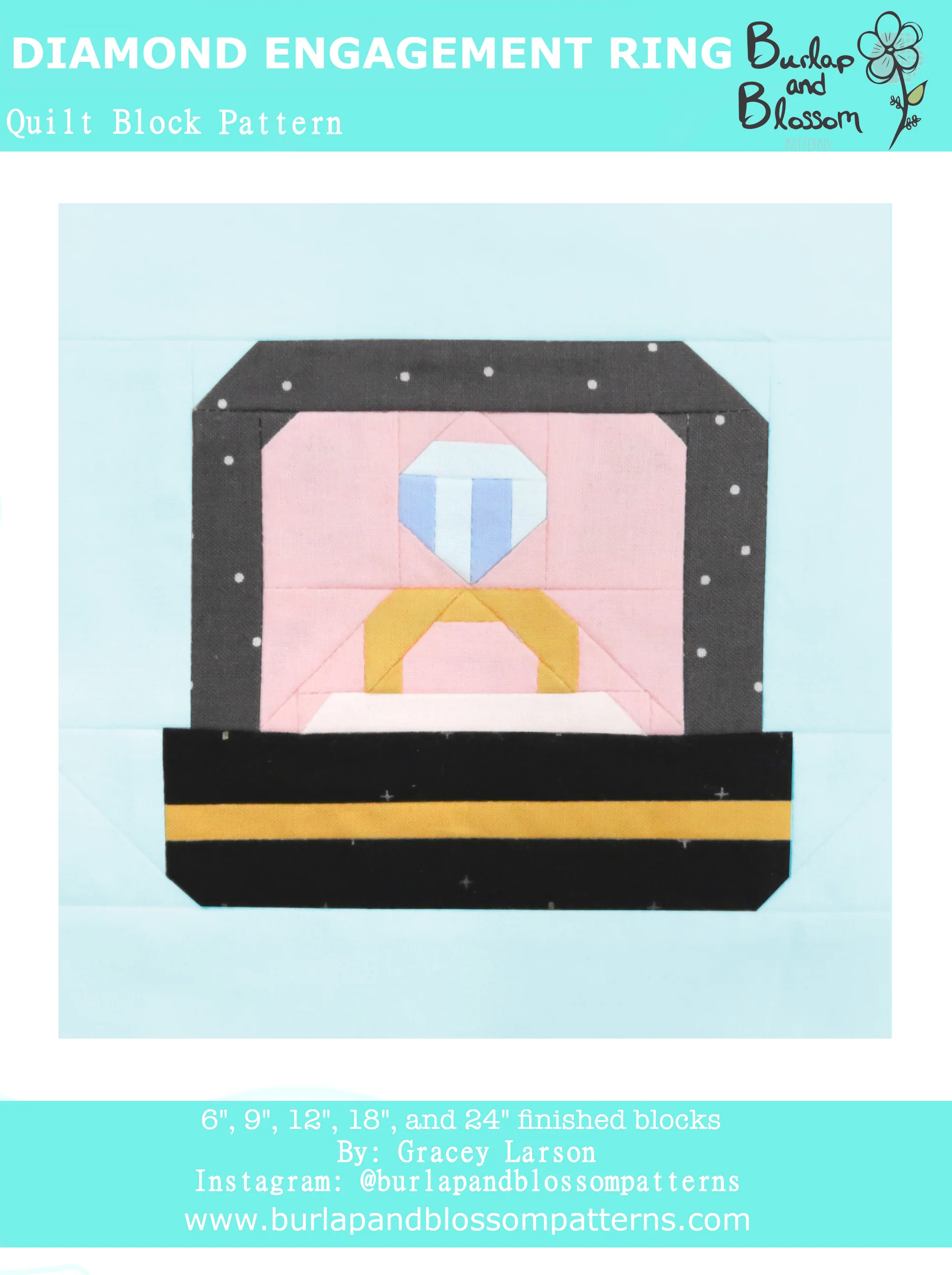 Pattern, Diamond Engagement Ring Quilt Block by Burlap and Blossom (digital download)