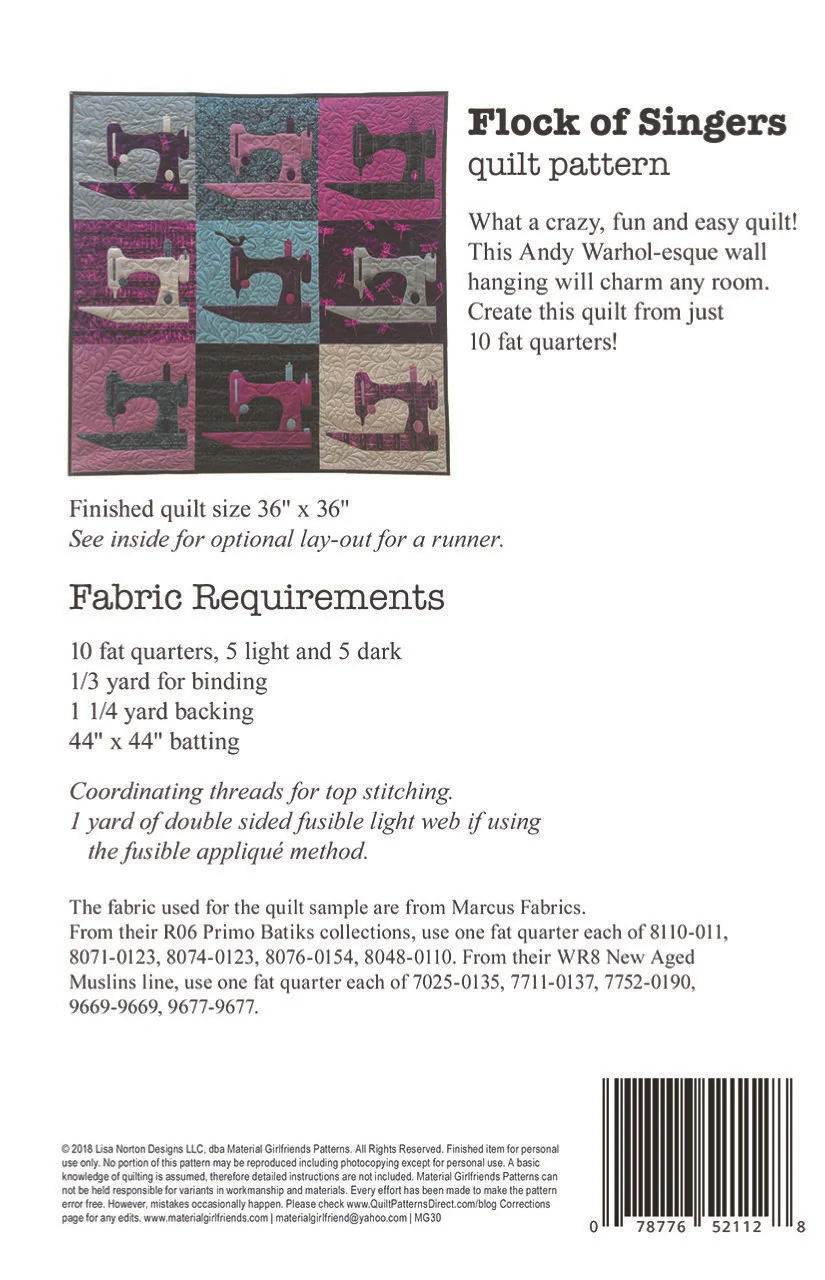 PATTERN, FLOCK OF SINGERS Wall-Hanging Quilt - Image 7
