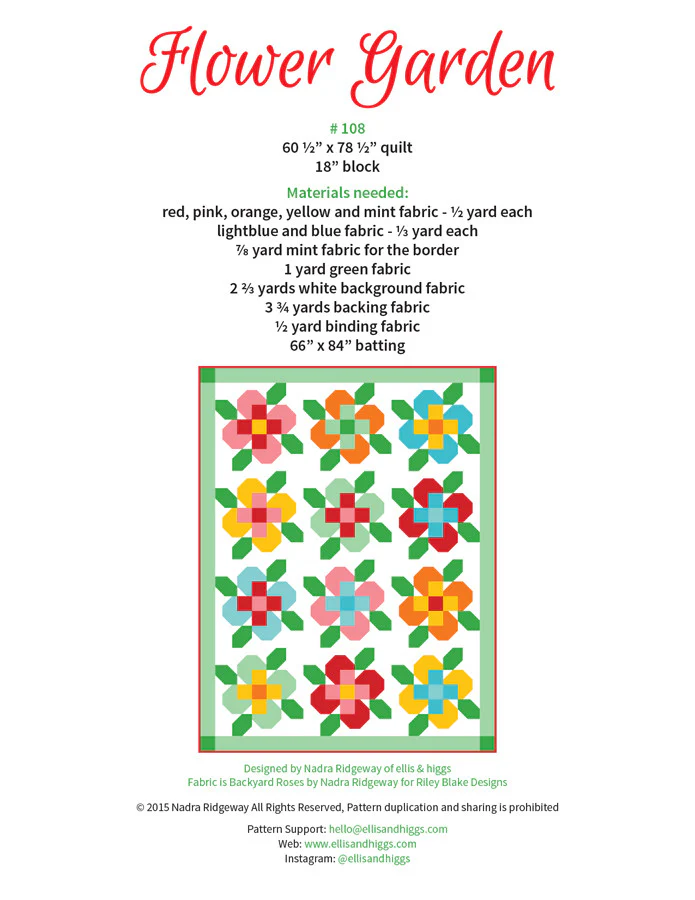Pattern, Flower Garden Quilt by Ellis & Higgs (digital download) - Image 2