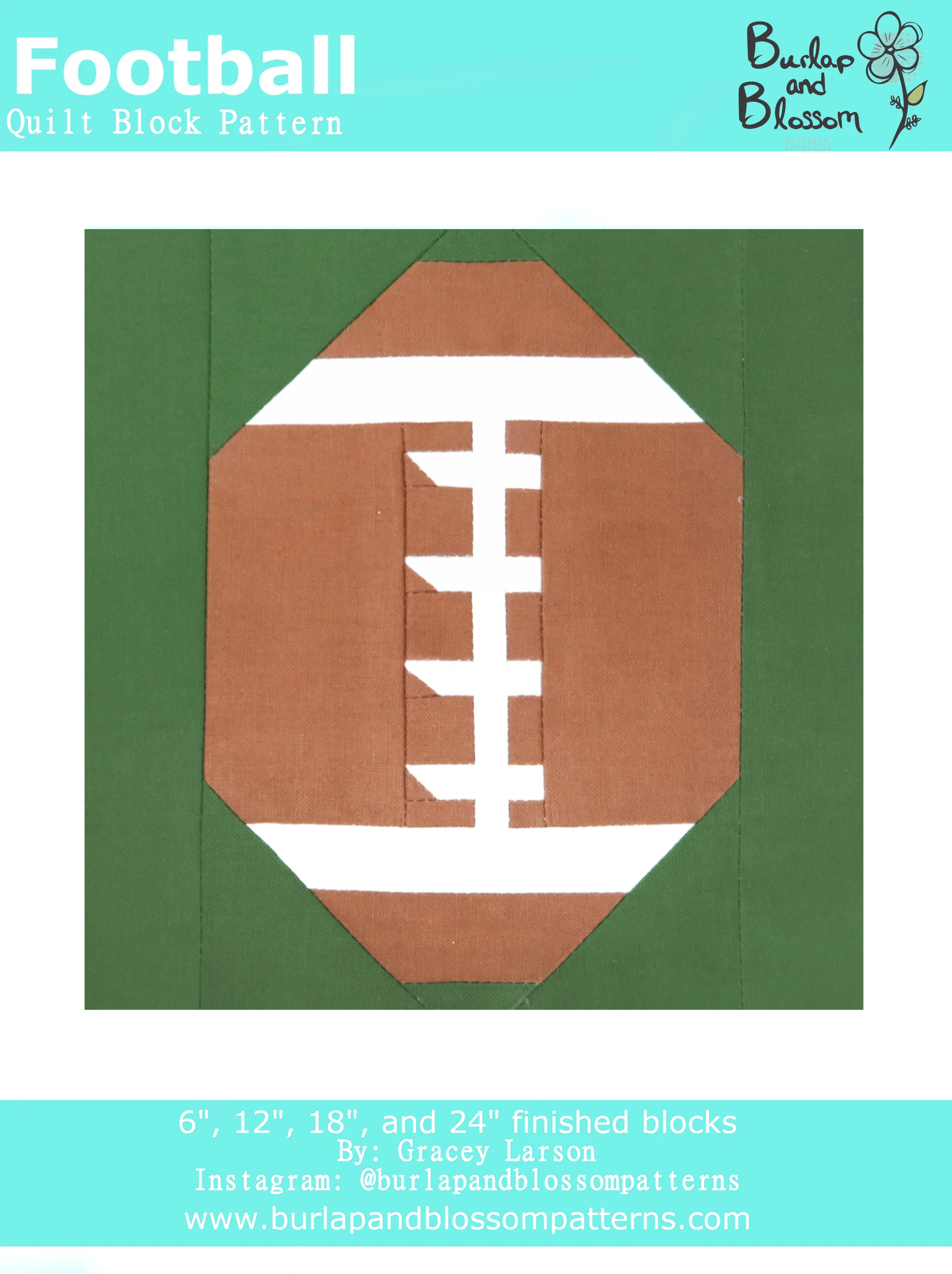 Pattern, Football Quilt Block by Burlap and Blossom (digital download)
