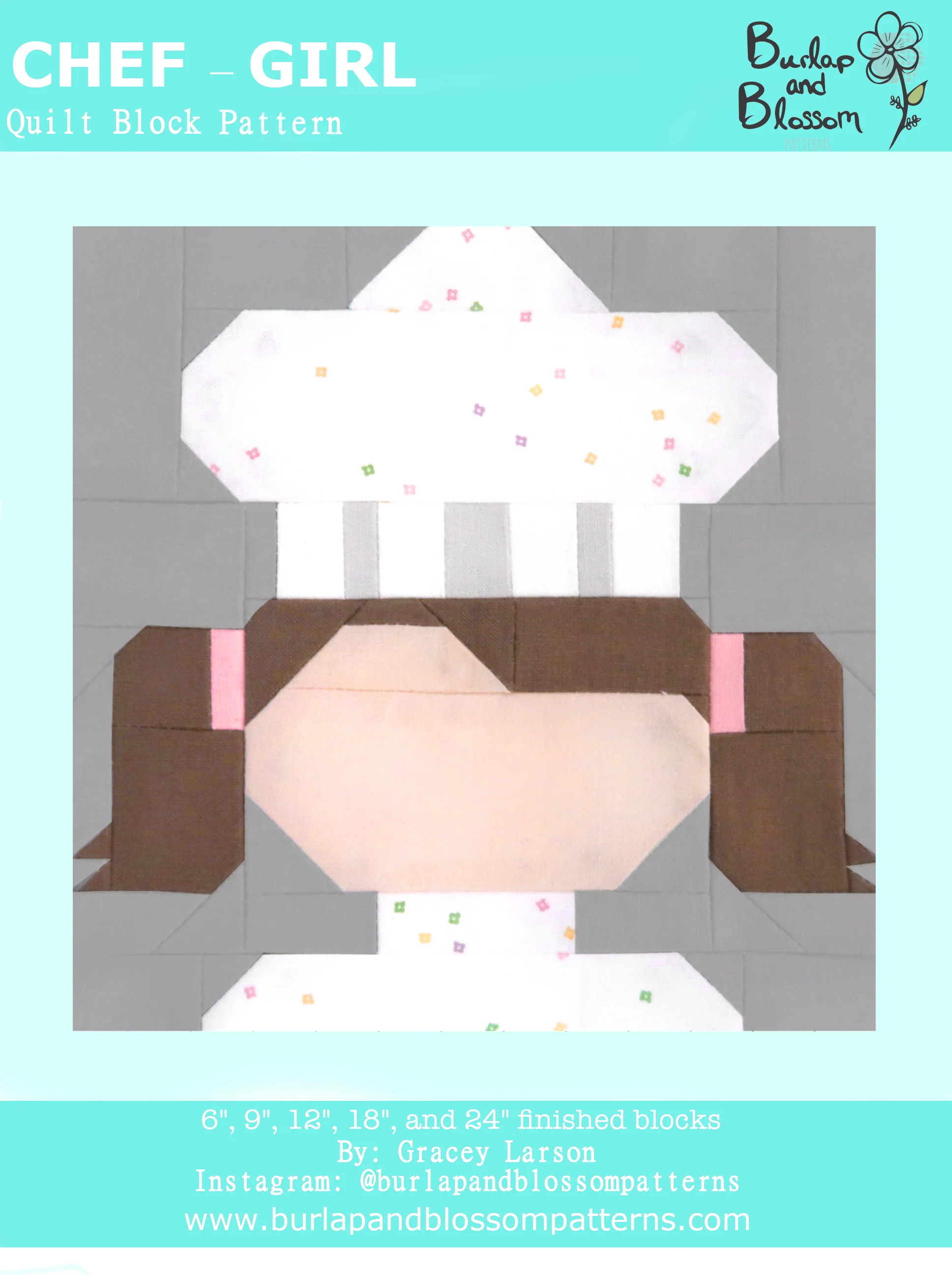 Pattern, Girl Chef Quilt Block by Burlap and Blossom (digital download)