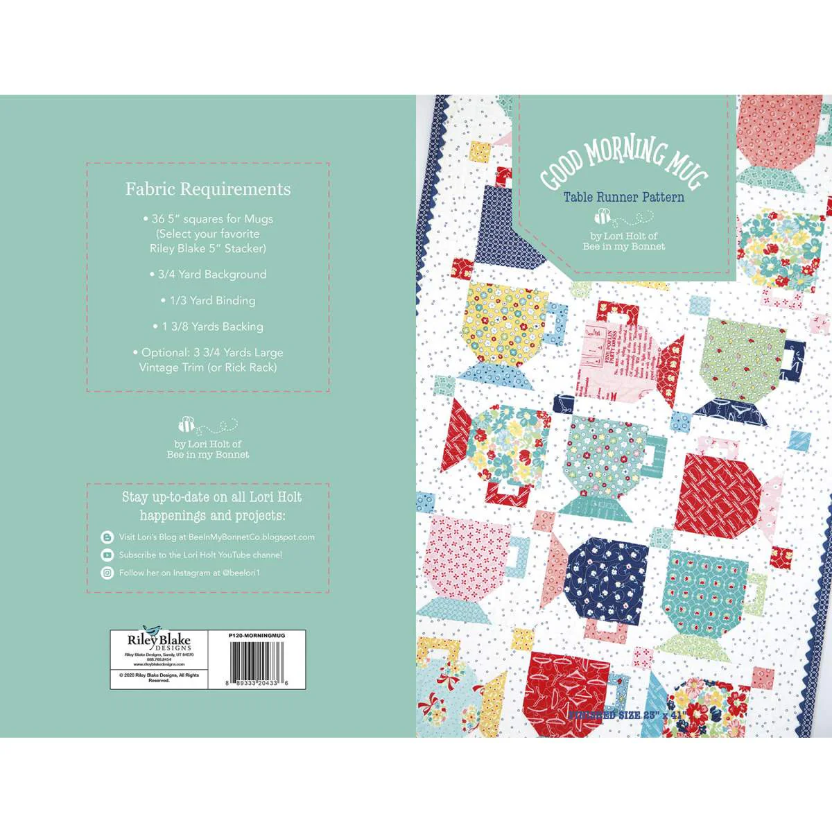 PATTERN, GOOD MORNING MUG Table Runner Quilt Pattern by Lori Holt of Bee in my Bonnet - Image 2