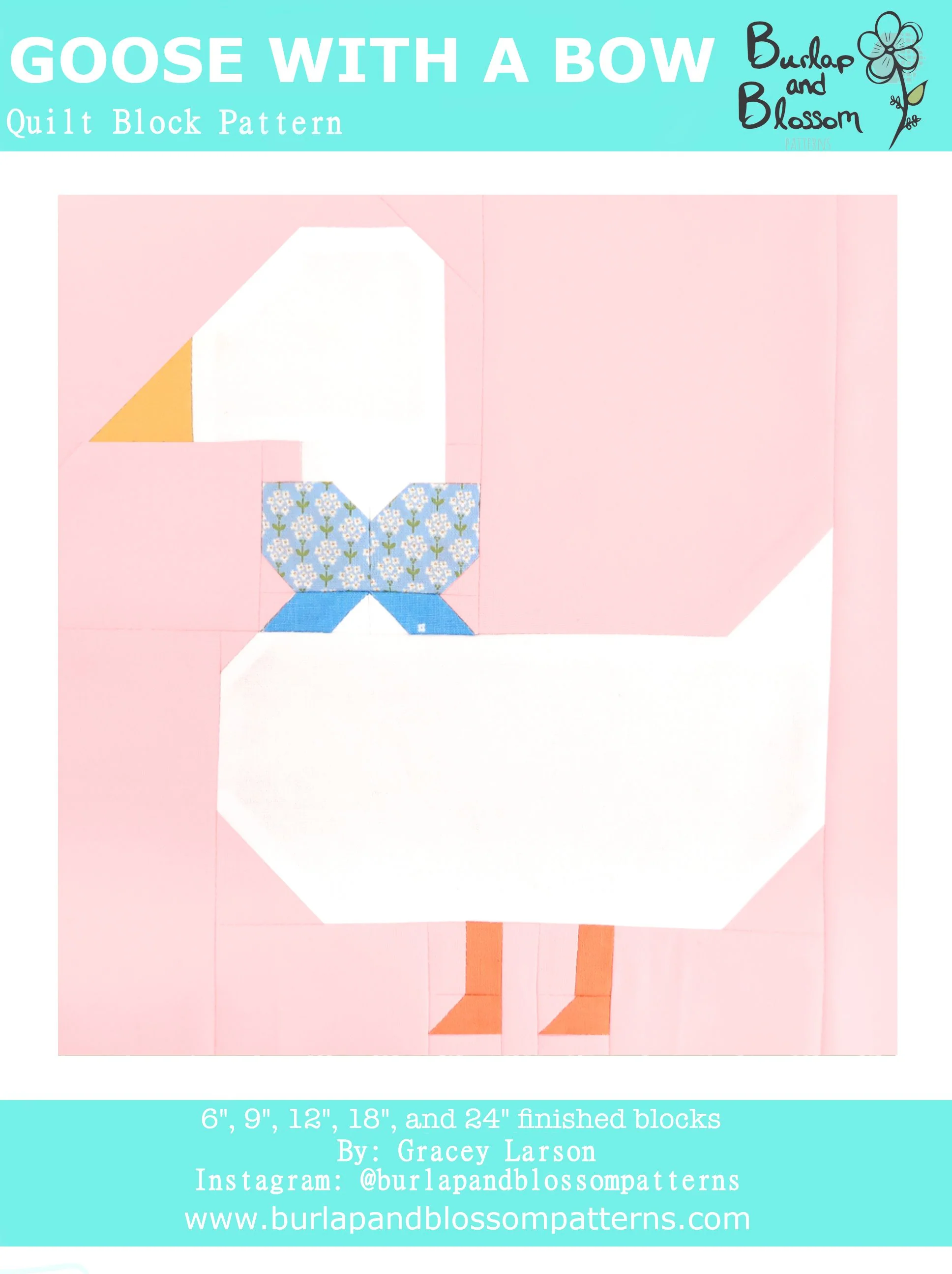 Pattern, Goose with a Bow Quilt Block by Burlap and Blossom (digital download)