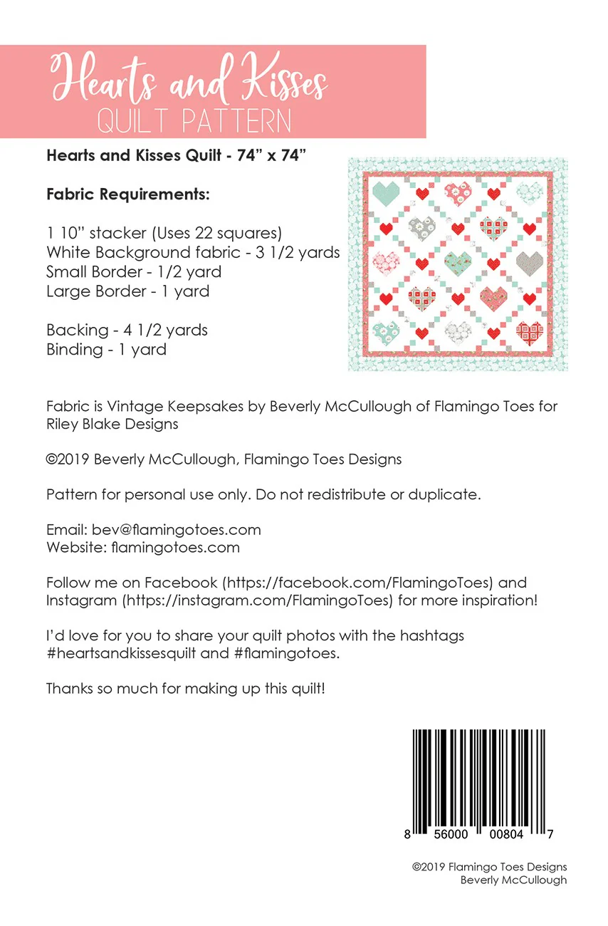 PATTERN, HEARTS AND KISSES Quilt by Beverly McCullough - Image 2