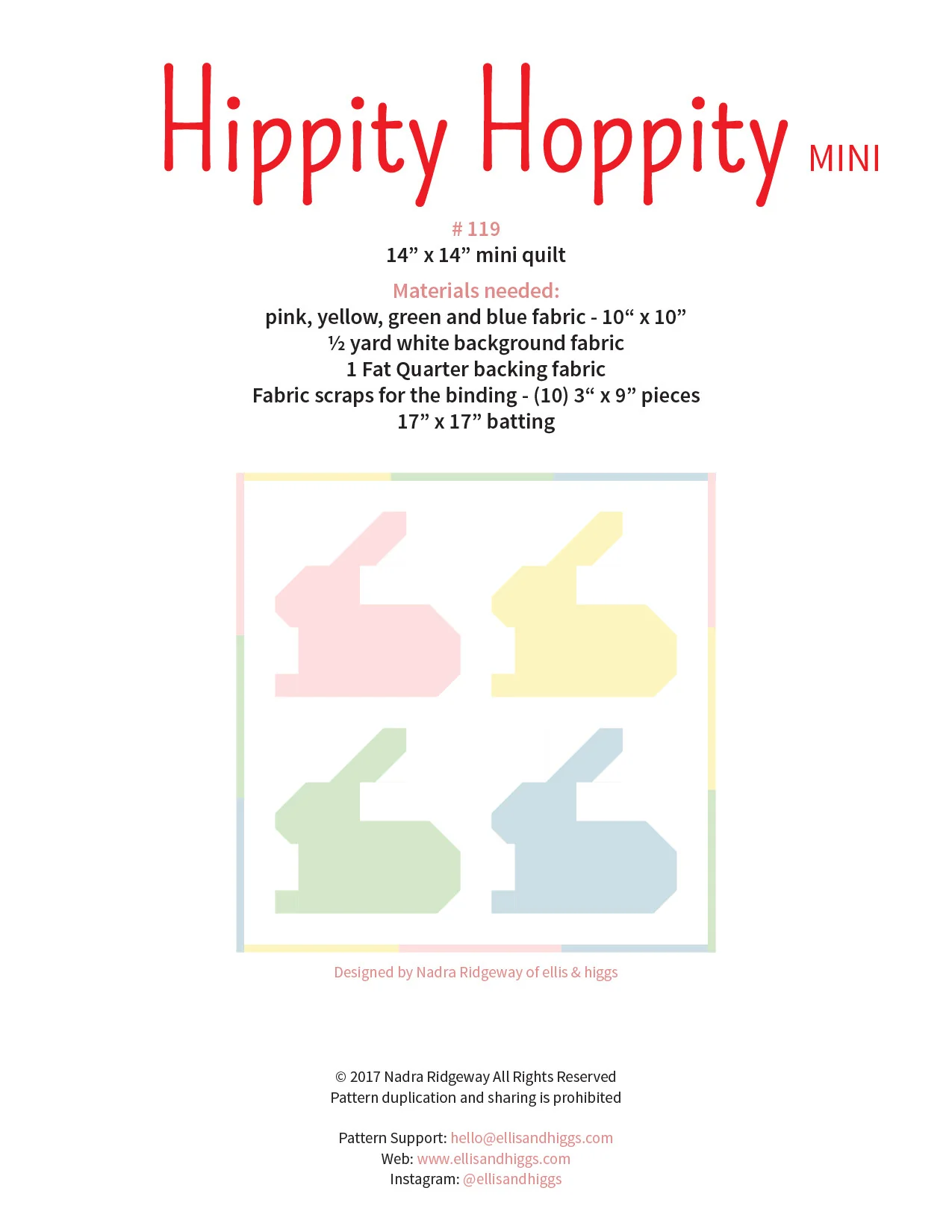 Pattern, Hippity Hoppity MINI Quilt by Ellis & Higgs (digital download) - Image 2