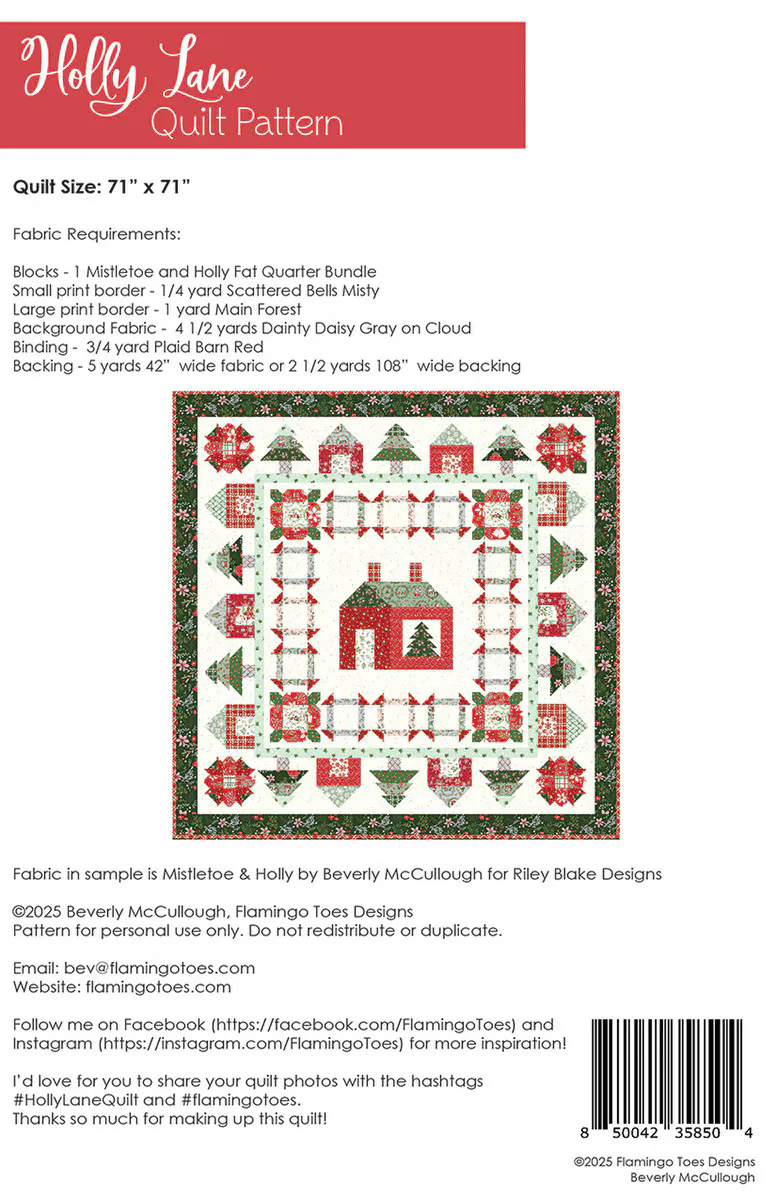 PATTERN, HOLLY LANE Quilt by Beverly McCullough - Image 2